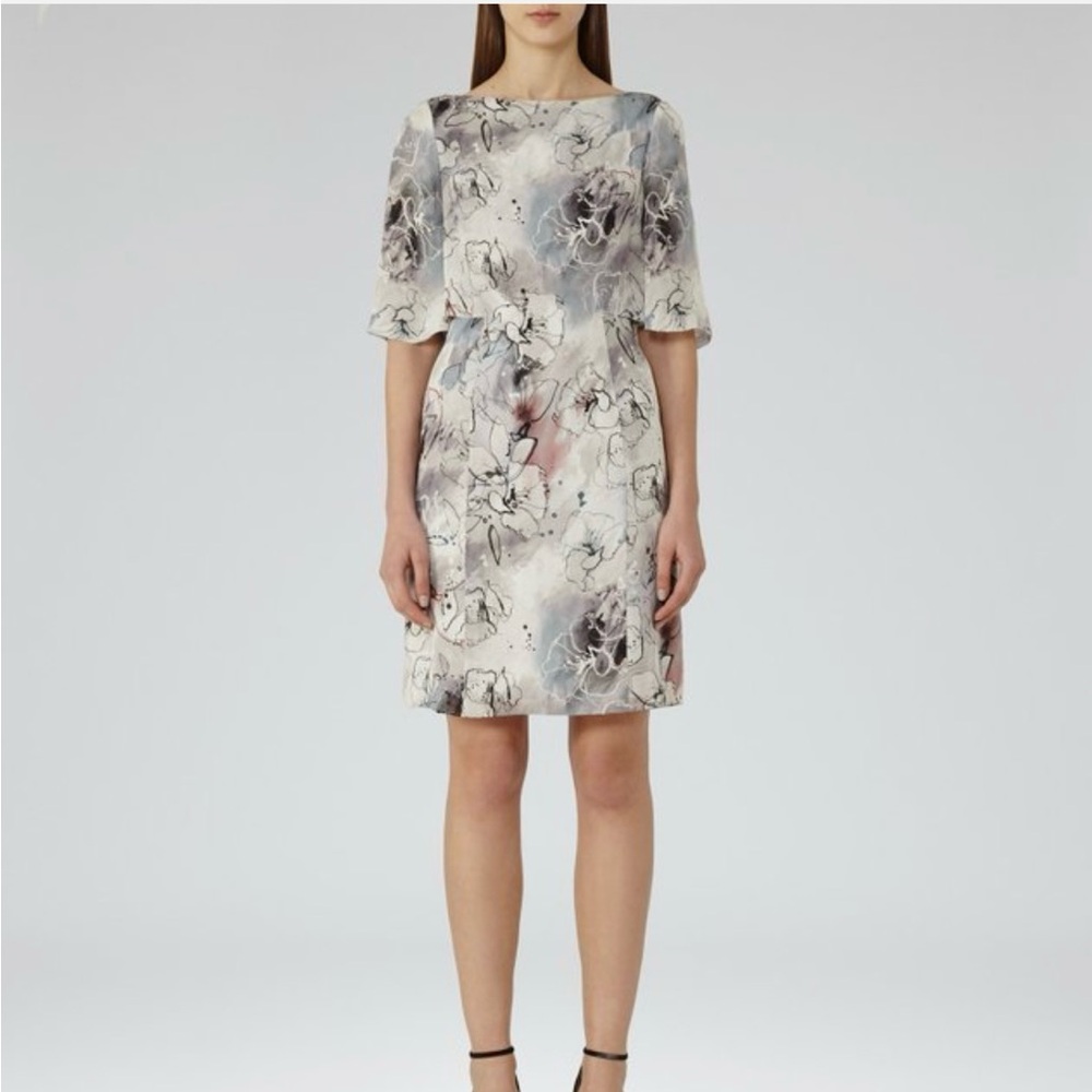 Reiss Artistic Long Sleeve Dress in Black and Gray